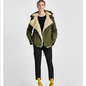 Parka with textured interior and zip hoodie, NWT